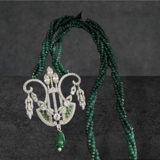 Peacock Pendant Green Beads Mala Antique Style Round Head Gear