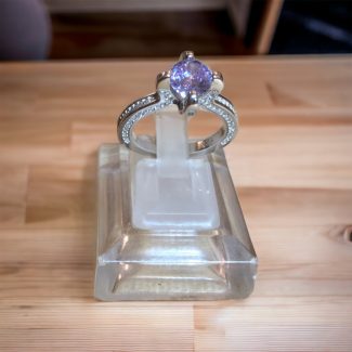 White Gold Ring with Purple Stone and Diamonds
