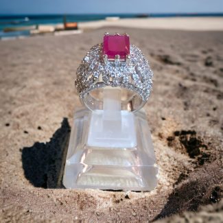 Silver Polsih Ring with Round Brilliant Side Stones