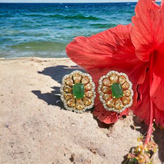 Green & Gold Emerald and Diamond Earrings