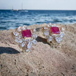 Gold Flow Tops & Diamond Earrings Set for Women