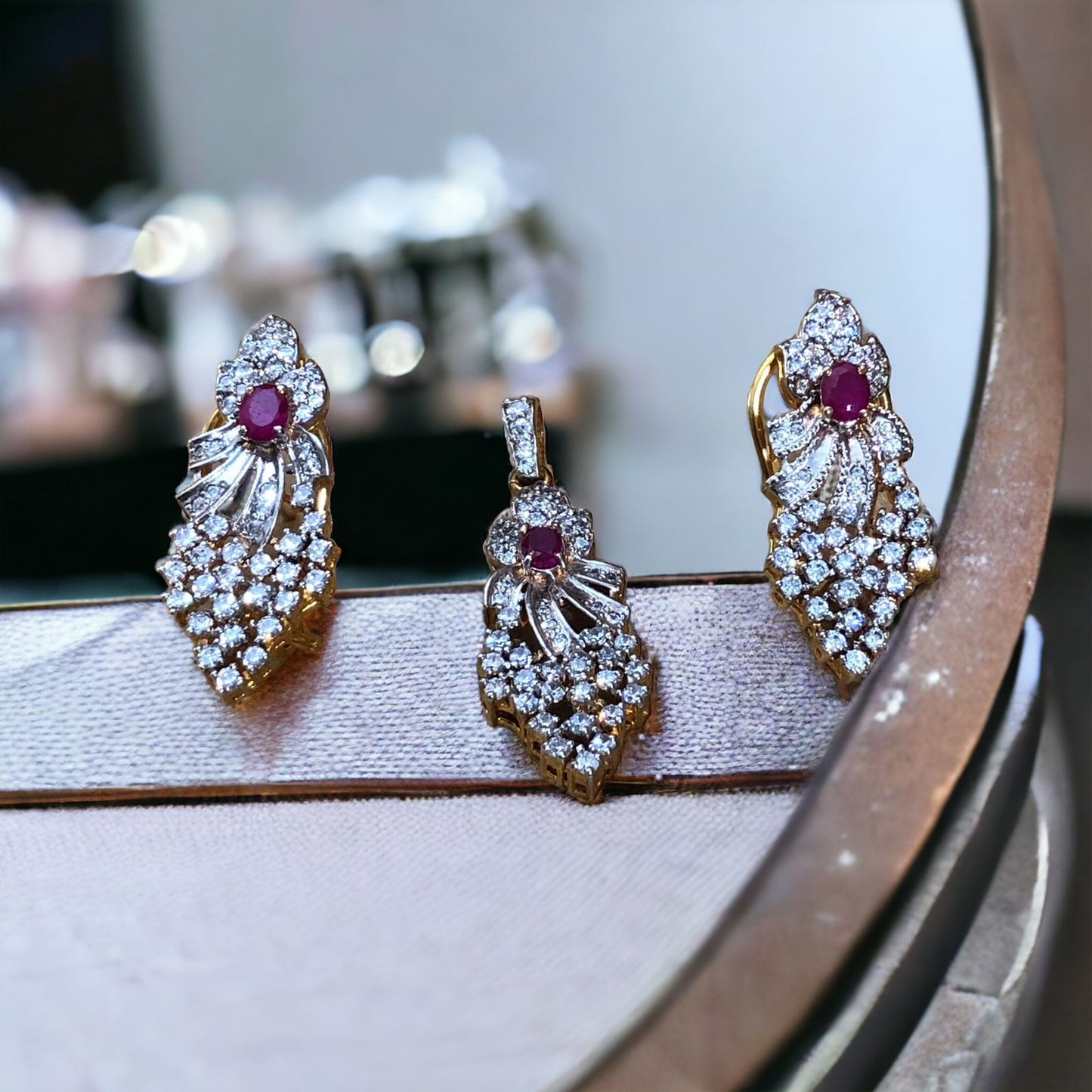 Ruby Sparkle in Chandi's Gold-Plated White Rhodium Zircon