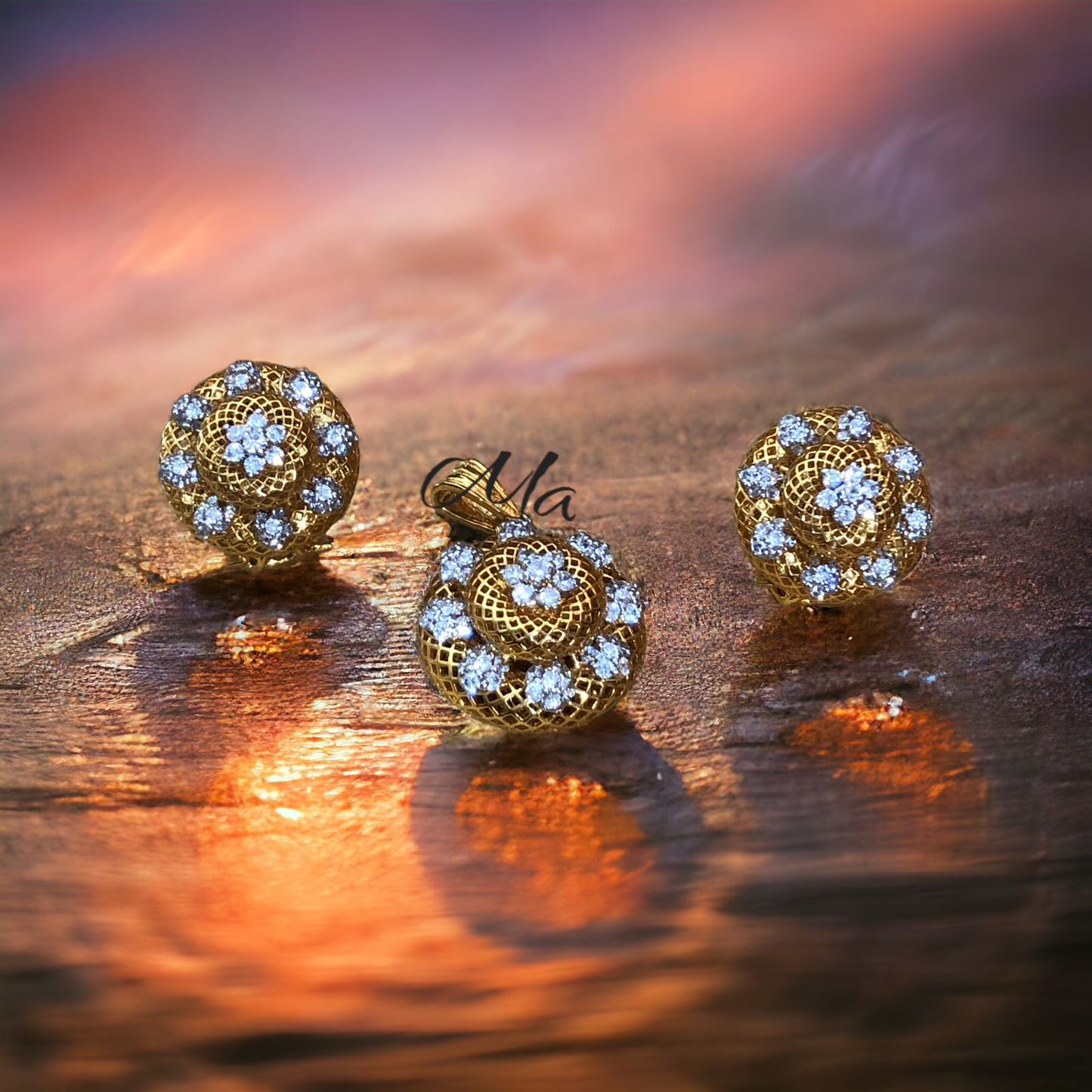 Chandi Gold-Plated Jewelry Adorned with White Rhodium and Zircon