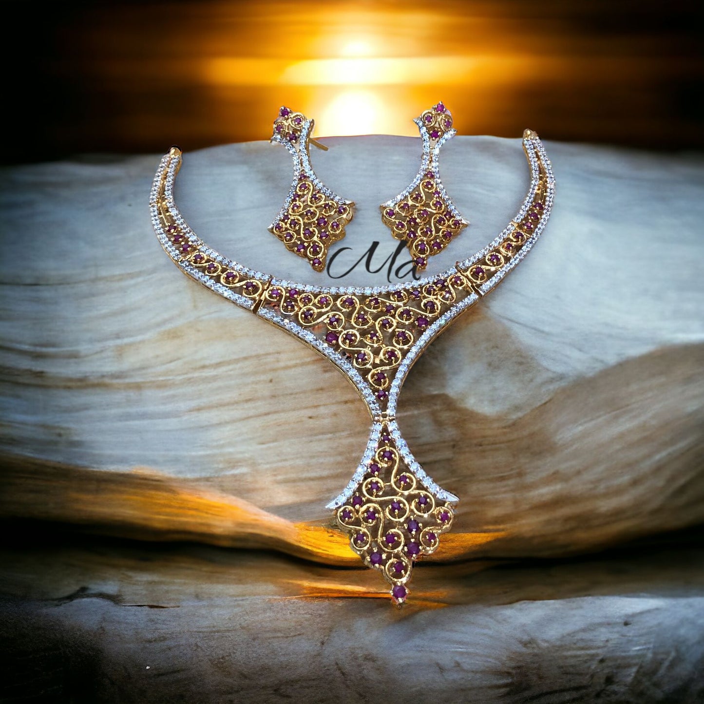 Chandi Gold-Plated Ensemble adorned with White Rhodium