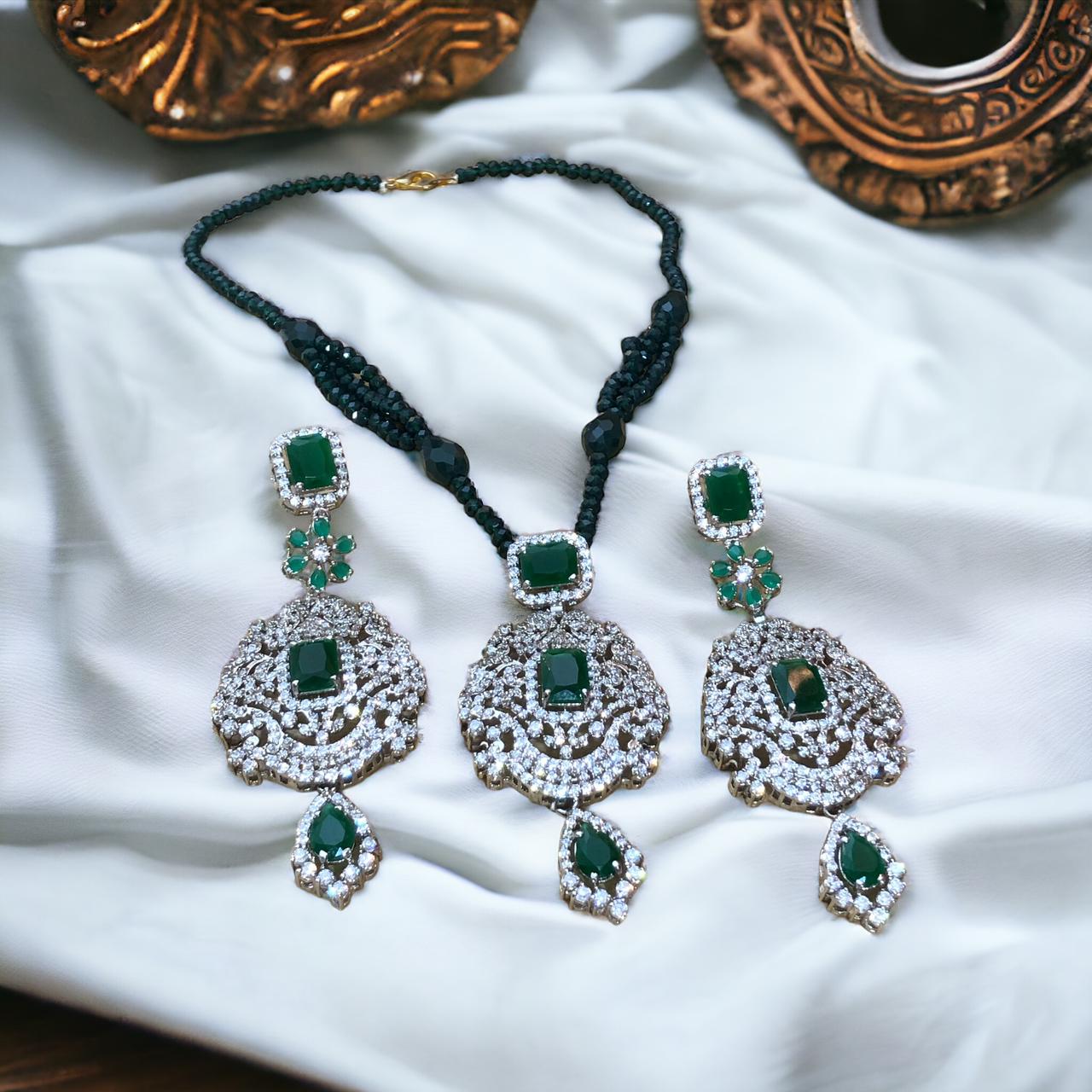 Semi-Precious Emeralds on Silver Mala