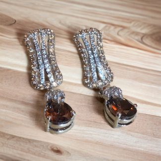 Silver Drop Earrings with Brown Stones