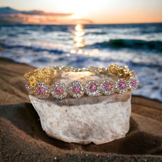 Gold Bracelet with Pink Stone