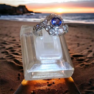 Silver Ring with Blue Sapphire in Chandi